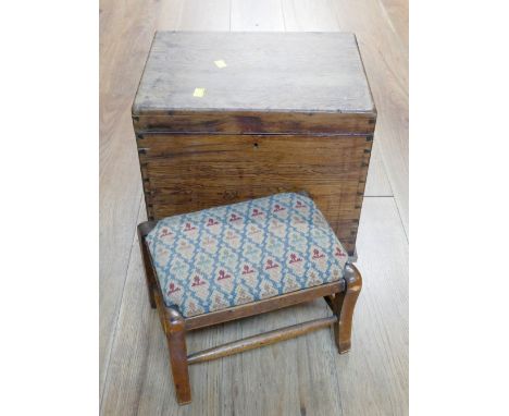 Pine trunk, 40 cm long x 30 cm wide x 35 cm high and a tapestry topped footstool 