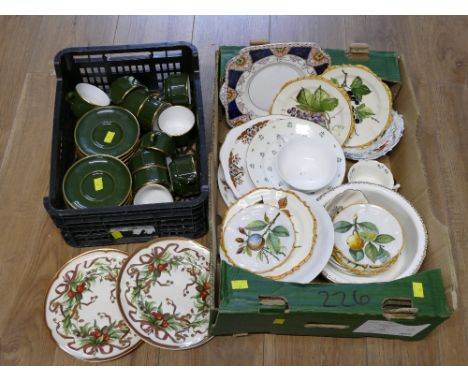 Two boxes of cups, saucers, plates, bowls, including French pottery, etc