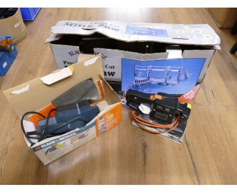 Black Forge precision deep cut mitre saw in box, Black&amp; Decker planer and Black &amp; Decker sander 