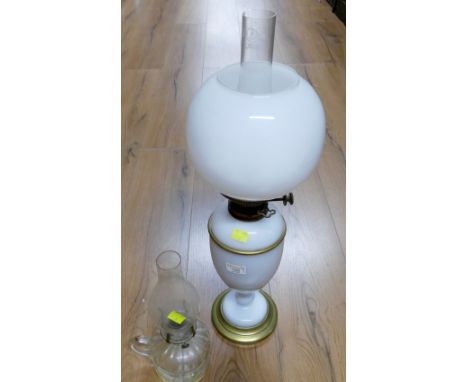 White glass Hinks oil lamp and glass handheld oil lantern