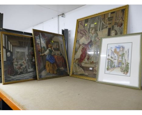 Four tapestry pictures, largest 79 cm x 68 cm 