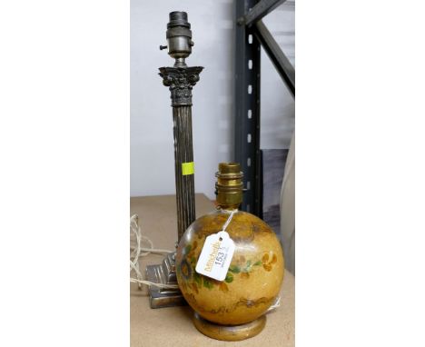 Two vintage lamp bases, one column form, one crackle glazed