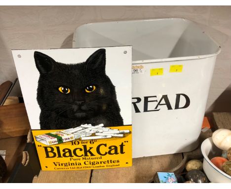 Bread bin, enamel Black Cat Cigarettes sign
