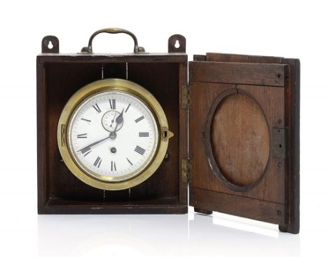 BOER WAR.  A PORTABLE BRASS FUSEE TIMEPIECE  with enamel dial, subsidiary seconds dial and blued steel hands, the door with b