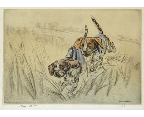 †HENRY WILKINSON (1921-2011) SPRINGER SPANIELS; RETRIEVER two, etchings, hand coloured by the artist, signed in pencil and nu
