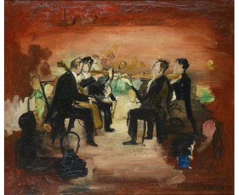 †JIRI (GEORGE) KAYSER (1918-) THE QUARTET   signed and dated 58, oil on canvas, 63.5 x 75cm ++The varnish requiring a light c