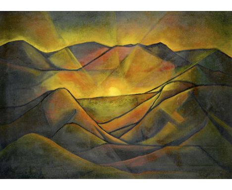 20TH CENTURY SCHOOL  ERUPTION   signed (J...rigo) and dated '68, oil on canvas, 62 x 87cm ++Light surface scratch centre righ