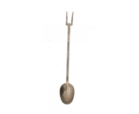 A RARE CHARLES II SILVER SUCKET FORK   with rat tail bowl, engraved with contemporary initials RR,14cm l,  maker's mark only,