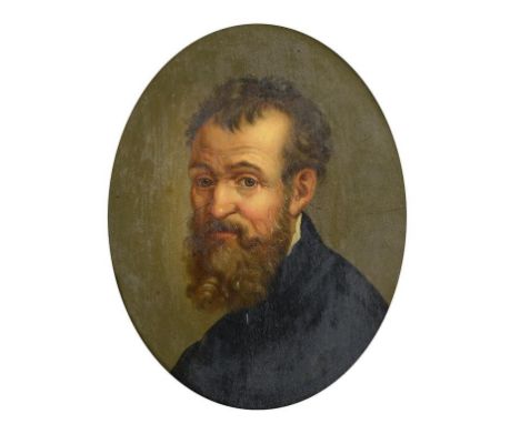 ITALIAN SCHOOL, 19TH CENTURY  PORTRAIT OF MICHELANGELO  head and shoulders, oil on board, 21 x 16.5cm, contemporary Florentin