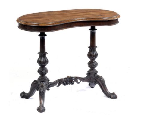 ROYAL. THE VICTORIAN ROSEWOOD KIDNEY SHAPED WRITING TABLE WHICH WAS USED BY QUEEN ELIZABETH II DURING THE ROYAL VISIT TO CORB