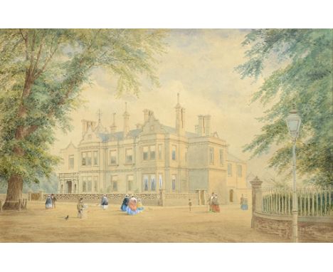 ENGLISH SCHOOL, 19TH CENTURY ELMLEY LODGE LEAMINGTON SPA  pen, ink and watercolour, 34 x 52cm ++Light overall fading