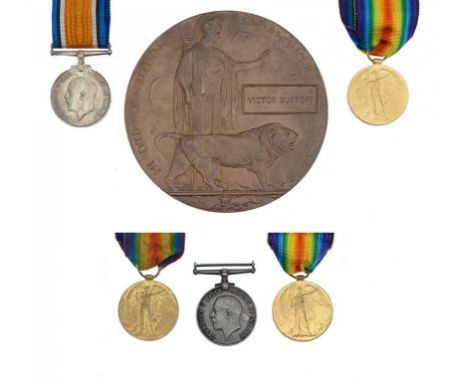 WORLD WAR ONE PAIR, PLAQUE AND SCROLL British War Medal and Victory Medal 59654 PTE V BURTOFT NOTTS & DERBY R, Memorial Plaqu