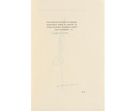 SASSOON (SIEGFRIED) MEMOIRS OF A FOX-HUNTING MAN  illustrated by William Nicholson, 139 of 300 numbered copies on handmade pa