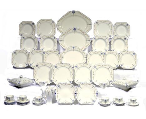 A SHELLEY BLUE IRIS  QUEEN ANNE TEA AND COFFEE SERVICE AND EARTHENWARE DINNER SERVICE, C1930 printed mark  (87) ++In very goo