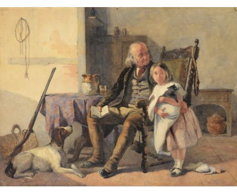 †WILLIAM LEE, NWS (1810-1865) FATHERLY AFFECTION  signed, watercolour, 37.5 x 49.5cm, unframed   ++Slight damage extreme lowe