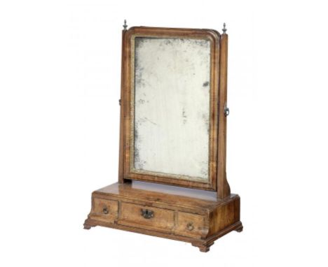 A GEORGE III MAHOGANY DRESSING MIRROR, C1770 the base with cavetto front and three scratch moulded drawers, 62cm h, 43cm w ++