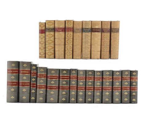 JAMES (G P R) WORKS  mixed editions, 14 vols, later uniform half morocco with red tickets, teg, 1846-93 and 9 others, includi