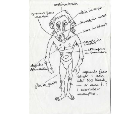 †SIR JOHN KYFFIN WILLIAMS, KBE, RA (1918-2006) SELF CARICATURE pen and ink on A4 notepaper, unframed   ++Creased where folded