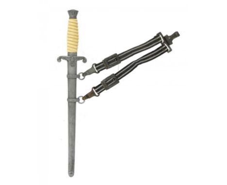A GERMAN, THIRD REICH ARMY OFFICER'S DAGGER AND SHEATH with white celluloid grip with aluminium braid straps and buckle, dagg