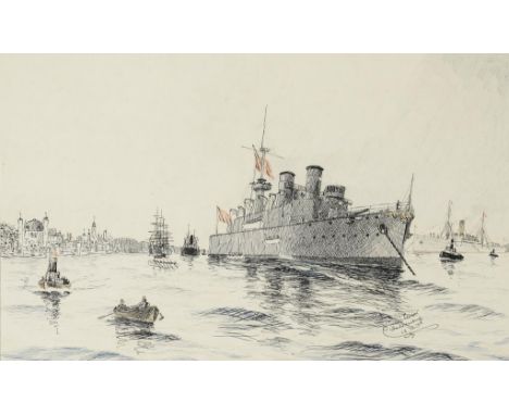 JULIO JORGE LESSER (FL EARLY 20TH CENTURY) THE TURKISH GUNBOAT MESSUOLIZE IN ISTANBUL HARBOUR, LATER SUNK BY THE BRITISH SUBM