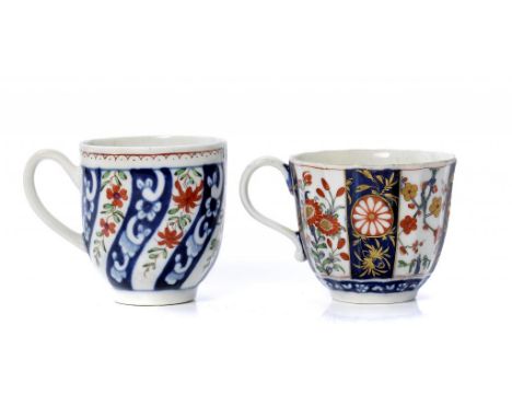 A WORCESTER QUEEN'S PATTERN COFFEE CUP AND A  QUEEN CHARLOTTE PATTERN COFFEE CUP, C1770-75  6cm h, fretted square or unmarked