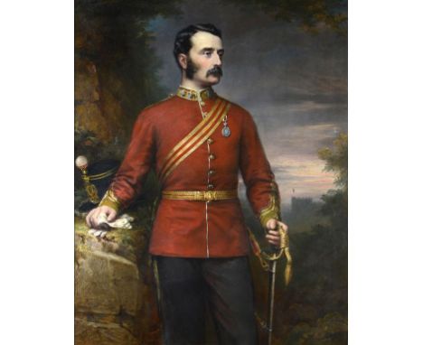 †CLEMENT BURLISON (1815-1899) PORTRAIT OF AN OFFICER OF THE 15TH  REGIMENT OF FOOT three quarter length in uniform,  wearing 