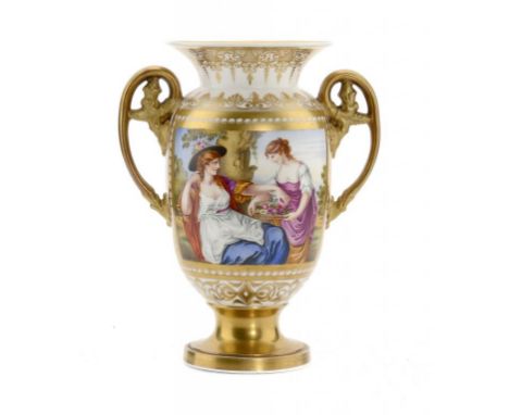 A SPODE NEW SHAPE FRENCH JAR, C1815-20 painted with a rectangular panel of two young women, the reverse very finely gilt with