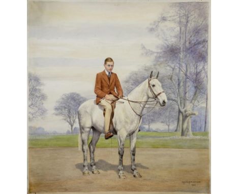 †DOROTHY MARGARET ALDERSON (1900-1992) AND ELIZABETH MARY ALDERSON (1900-1988)EQUESTRIAN PORTRAIT OF A BOY ON A GREY HORSE  s
