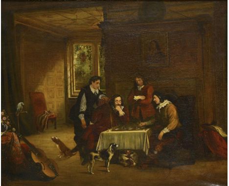 FOLLOWER OF SIR WILLIAM FETTES DOUGLAS  CAVALIERS PLAYING CHESS  oil on canvas, 62 x 75cm ++Varnish with old ingrained dirt a
