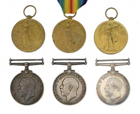 WORLD WAR ONE PAIR AND SINGLES British War Medal and Victory Medal 3105841 SPR W PALMER CRT, British War Medal 3423 PTE W MOR