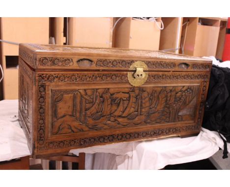 A large hand carved storage trunk a/f shipping unavailable 