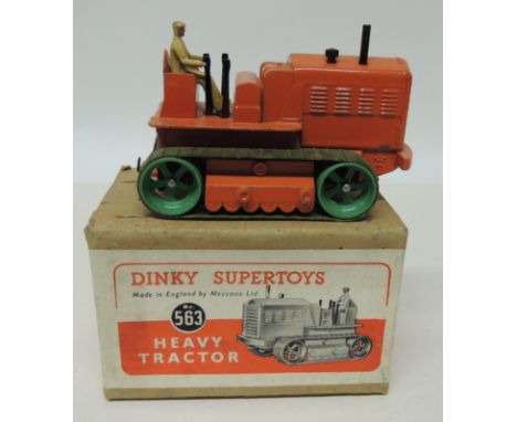 DINKY - Supertoys 563 Heavy Tractor, orange with green tracks, in original box ++near mint