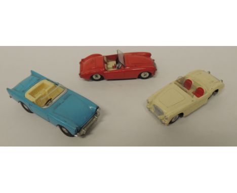 CORGI - MGA red, unboxed; Austin Healey, cream, unboxed and a Spot On Sunbeam Alpine, light blue, unboxed (3) ++two Corgi mod
