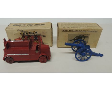 BRITAINS - Royal Artillery Gun and Ammunition (no ammunition) in original box together with a Salco Mickey's Fire Brigade Fir