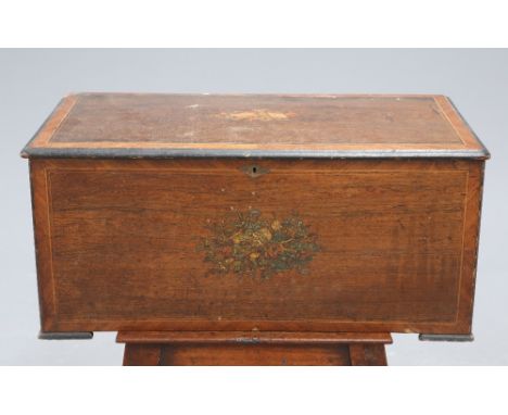 A 19TH CENTURY SWISS INLAID ROSEWOOD MUSIC BOX, playing twelve airs on a thirteen inch brass cylinder and six bells. 31cm hig