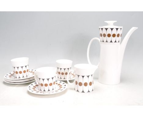 A retro vintage 1960s ceramic Hostess Tableware Angelique tea / coffee service comprising of a coffee pot, creamer jug, cups 