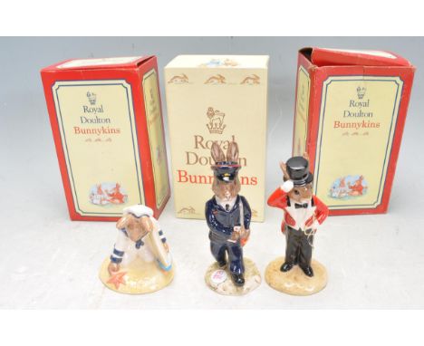 A group of 20th century Royal Doulton Bunnykins ceramic figurines to include Ringmaster Bunnykins, Sailor Bunnykins and Postm