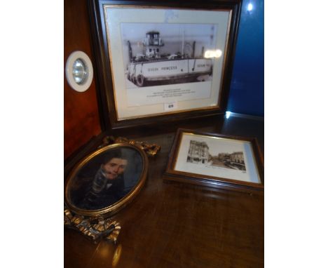 Amendment: An Oval Portrait Oleograph in a decorative gilt frame along with two prints.