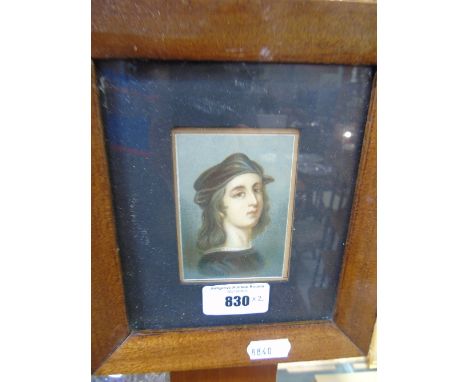 A Pair of Miniature Portrait Prints depicting Raphael and Scott, both in mahogany wedge frames. 2.25 x 3/25ins.