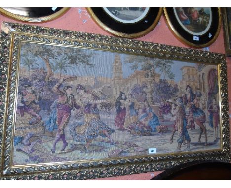 A Gilt Framed Tapestry - Continental Festival Scene.