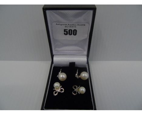 Two Pairs of Silver Pearl Earrings