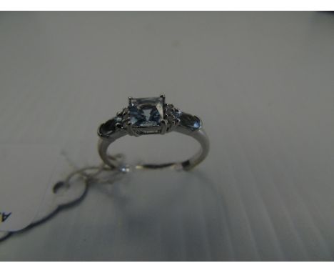 A 9ct Gold Aquamarine and Diamond Ring.