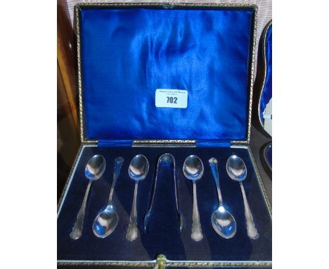 A Fine Set of Silver Teaspoons and Tongs. Sheffield 1916, William Hutton and Sons Ltd.
