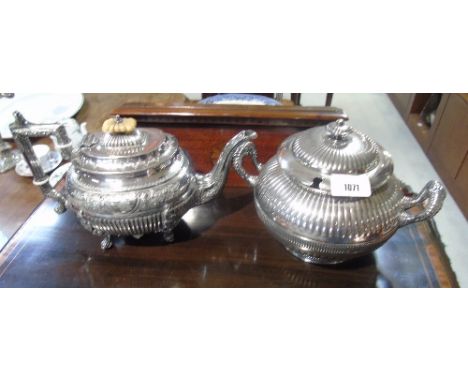 A Small Fluted Silver-Plated Soup Tureen, circa 1900, together with an Elaborate Victorian Teapot, circa 1880 (2).