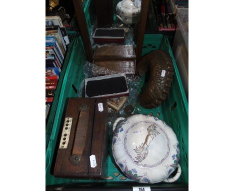 An Interesting Box Lot of Various Items to include an oak dressing table mirror, a John Rabone & Sons leather and brass bound