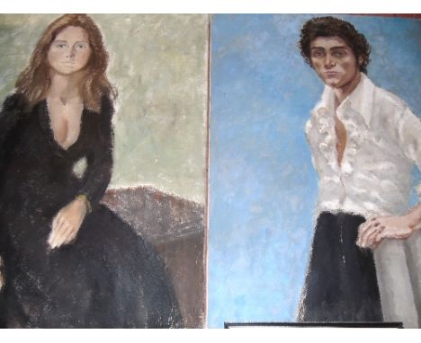 A Pair of Large Portrait Oils on Canvas.