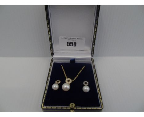A Pair of Silver Pearl Earrings with Matching Pendant.