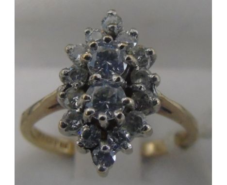A 9ct Gold Marquise-Shape Cluster Ring. Well hallmarked.