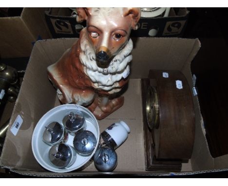 A 19th Century Staffordshire Dog and an Edwardian Mantel Clock by 'Walker & Hall', along with a Small Quantity of Royal Worce