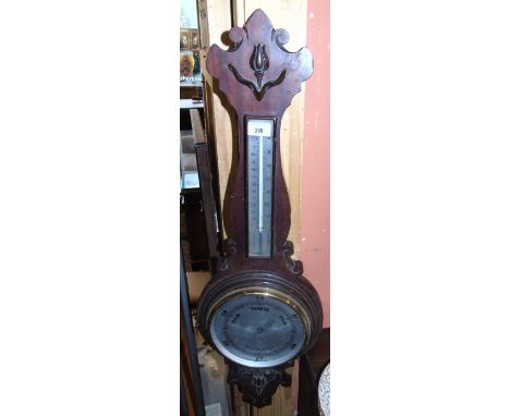 A Banjo Wall Barometer, with silvered dials (a/f).